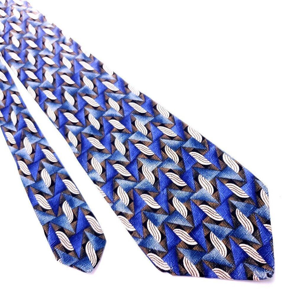 Countess Mara Blue Silk Tie Woven‎ Wide Motif Novelty